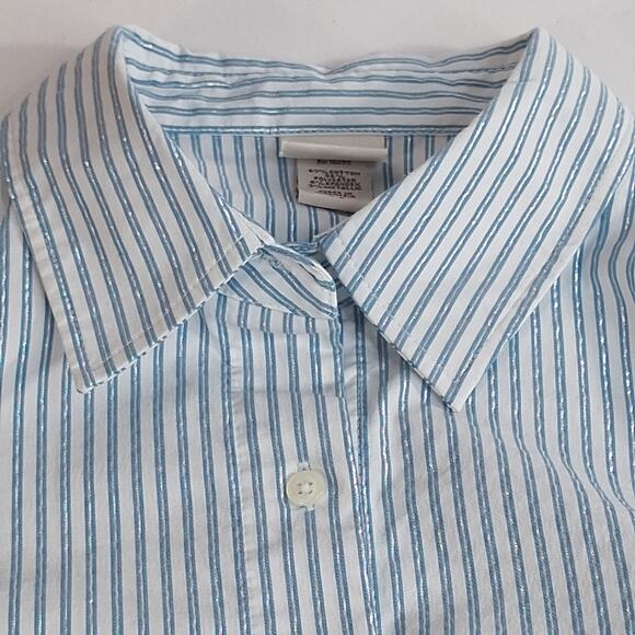 Covington Womens L Blue White Stripe 3/4 Sleeve Button Down Shirt Office Preppy - Picture 11 of 15